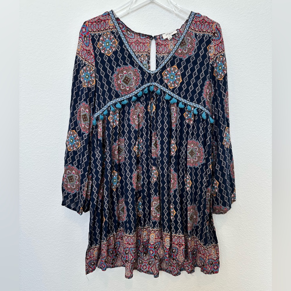 Umgee Navy and Pink Boho Midi Dress - Picture 2 of 13